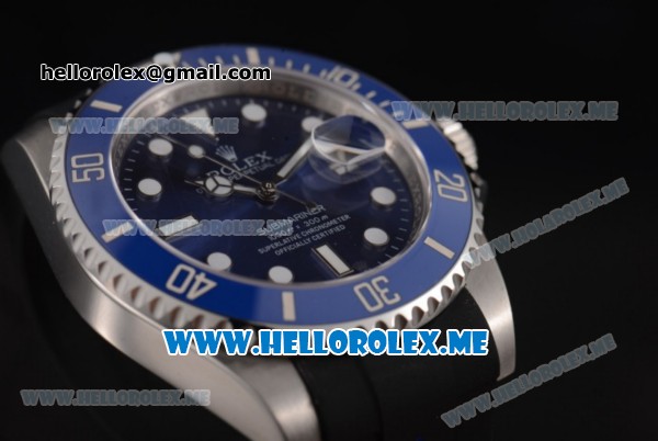 Rolex Submariner Swiss ETA 2836 Automatic Steel Case with Blue Dial and Blue Rubber Strap Dot Markers - Click Image to Close